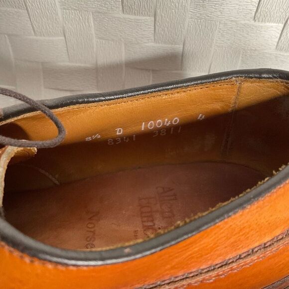 ALLEN EDMONDS Norse Split Toe Oxfords Dress Shoes Sz. 8,5 D Tan USA Old Stock - Picture 4 of 12